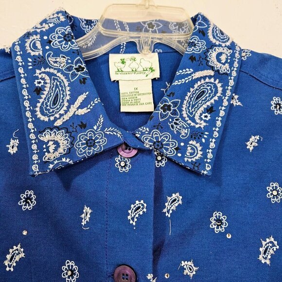 Quacker Factory Western Blue Twill Beaded Rhinestone Jacket Size 1X - Picture 5 of 9